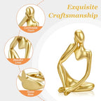 3PCS Gold Thinker Statues Home Decor, Resin Abstract Trendy Art Sculpture, Modern Aesthetic Collectible Figurines Display for Home Office Bedrooms Shelf Table Desktop Decoration
