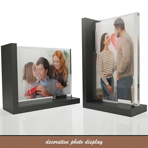 Heavy-Duty Bookends - Set of 2 Decorative Non-Slip Modern Design Book Holder, Crafted Out of Heavy Duty Materials with an Acrylic Picture Display by shoppingaisles® (Black) - color: Black
