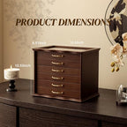 KINTNESS Black Walnut Wooden Jewelry Box - 6 Drawers Solid Wood Large Jewelry Organizer with Secret Compartment for Women Girls, Jewelry for Bracelet, Necklace, Ring, Earring - style: 6-Drawer Design