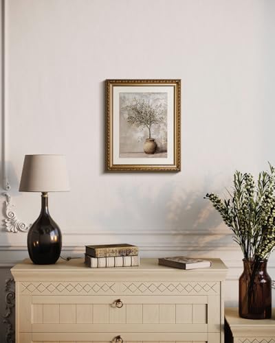 InSimSea Gold Picture Framed Wall Art, Living Room Vintage Olive Tree in Vessel Wall Decor, Still Life Botanical Canvas Print Art, Home Farmhouse Decor, Antique Paintings with Frame 13x16inch - color: Olive Tree, size: 16"L x 13"W