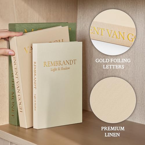 JARLINK Aesthetic Decorative Books, Set of 3 Linen Faux Books for Coffee Table, Bookshelf or Mantle Decor, Stylish Book Storage Boxes for Home Decor, Photo Organization, and Keepsake Storage,Sage - color: Sage-Beige-Apricot