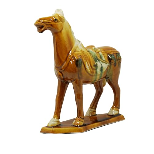 Handmade -Tang Dynasty Tri-Color Horse Sculpture Ceramic Horse-19cm Cultural Art Piece for Home,Bookcase or Office Decor (Orange) - color: Orange