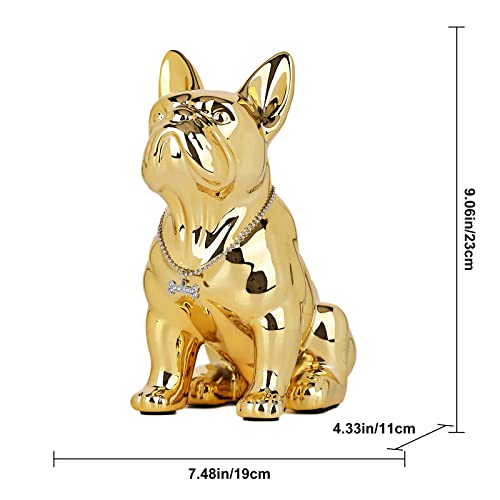 suruim Luxury French Bulldog Statue Collection - Gold/Silver/Black Chrome Dog Sculpture, Decorative Dog Statue for Home Decor & Gift (Electroplated Gold, 9in) - color: Electroplated Gold, size: 9in