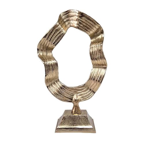 Modern Abstract Gold Sculpture 14-Inch Aluminum Art Statue, Contemporary Home Decor Accent for Living Room, Office, or Shelf Display - 8" x 3.5" x 14"