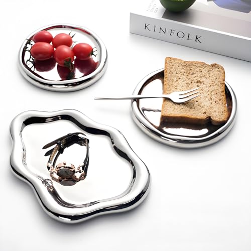 Ceramic Jewellery Dish Trinket Dish Jewelry Tray Cloud Shape Perfume Tray Rings/Earrings/Bracelets/Watch/Keys Tray for Valentine's Day//Mother's Day/Birthday Gift (Silver) - color: Silver