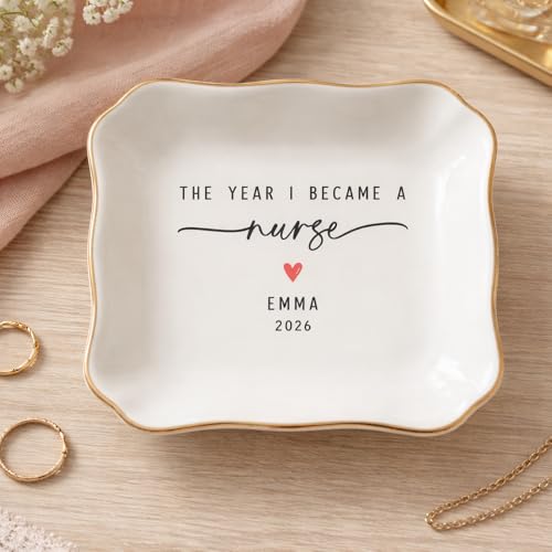 LullabyMall Luxury Custom Nurse Ring Dish, Personalized New Nurse Gift for Women, Nursing Medical School Graduation Gift, RN Gifts, Nurse Appreciation Gift 2 - color: Scalloped