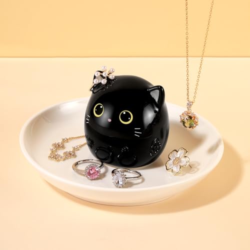PUDDING CABIN Cat Lover Gifts for Women, Black Cat Ring Holder Dish for Jewelry Rings Earrings Necklace Watch Keys, Birthday Christmas Engagement Wedding Gifts - style: Black Kitty