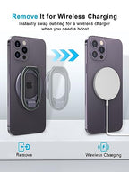【2025 Upgraded】 Mag Safe Phone Ring Holder, SUPERONE Adjustable Magnetic Kickstand & Removable Phone Grip Compatible with Wireless Charging Only for iPhone 17 & 16 & 15 & 14 & 13 & 12 Series - Purple - color: Purple