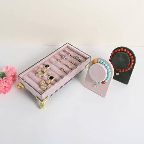 GemeShou velvet slots Ring holder for jewelry organizer, Earring ring display stand for selling, felt ring jewelry holder tray showcase【Velvet slots Ring Holder-Pink】 - color: Pink