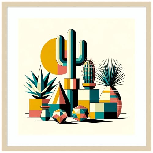 Amanti Art Framed Wall Art Print 25x25 Succulents in Cubist Vases by David Galan, Abstract Wall Art, Modern Contemporary Decor, Medium Poster Painting Artwork for Living Room, Bedroom, Bathroom, - color: Svelte Natural, size: 25"L x 25"W