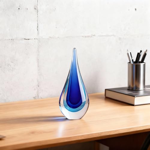 DOVDOV Blown Glass Sculpture, Blue Glass Art Collectible Statue, Unique Teardrop Ornament, Suitable for Office, Bookshelf, Dressing Table, Living Room Coffee Table, or Mantelpiece Display. - color: B