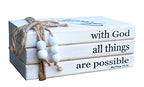 LIVDUCOT Farmhouse Wooden Decor Book Stack | Rustic Faux Book Stacks | With God All Things Are Possible Sign - color: Faith