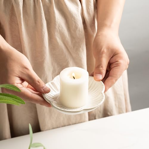 Ceramic Pillar Candle Holder Plates, Decorative Candlestick Holder, Tea Light Incense Santo Palo Holders, for Dinning, Party, Wedding, Birthday, Anniversary Decorations, 1pack (White) - color: White