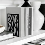 Peacoblue Metal Bookends for Shelves, Modern Decorative Heavy Duty Study Book Support Stoppers for Office, Desk, Shelf, Room 5.3"x4.3"x7.9" Cast Iron Simple Tall Bookends, 1 Pair (Dead Tree) - style: Dead Tree