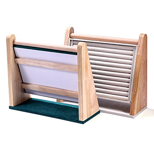 DYNWAVE Wooden Rings Display Stand Tray, 10 Slots Flannel Large Capacity Vertical Storage Holder for Earrings Rings Show Retail Selling, Beige