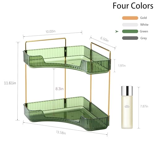YCIA&DONE Corner Bathroom Counter Organizer, Makeup Organizer for Vanity, Skincare Cosmetic Perfume Tray, Corner Countertop Shelf Rack Storage for Bathroom Kitchen 2 Tiers (Vintage Green) - color: Green, size: 2-Tier