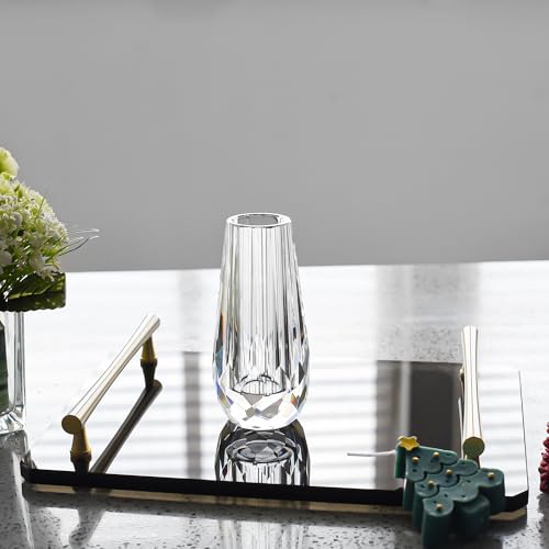 Small Crystal Flower Bud Vase Decorative Vase for Home or Dinner Table Outline Dimensions W2.8 x H5.9 with Gift Box - size: 7x15cm