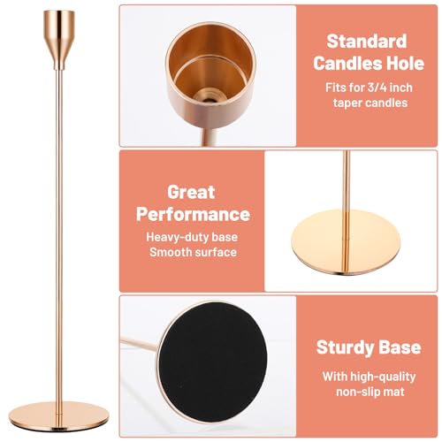 6pcs Candlestick Holders, Metal Taper Candle Holder Bulk Rose Gold Tall Candlestick Holders Taper Candle Holder for Table Centerpieces Candlesticks for Wedding Christmas Party-3size