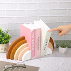 JarThenaAMCS 2Pcs Boho Rainbow Wood Bookends Arch Book Stands Non Skid Decorative Book Ends for Home Nursery Office Library Books Movies CDs Supplies