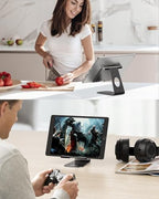 OMOTON Tablet Stand Holder Adjustable, T1 Desktop Aluminum Tablet Dock Cradle Compatible with iPad Air/Mini/Pro 11/12.9, iPad 10.2/9.7, Samsung Tab and More, Black - color: Black