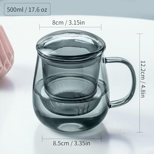 Glass Tea Cup with Infuser and Lid, 17.6oz/520ml Large Borosilicate Teacup, Clear Mug for Loose Leaf Tea, Blooming Tea, Tea Bags - Perfect Christmas or Birthday Gift for Men. - size: 17.6OZ