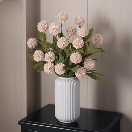 VIERENA 6 Pcs Faux Silk Pompon Mum Artificial Flowers for Vase -27", Bulk Fake Chrysanth Branches with Stems for DIY Bouquet Centerpieces Wedding Fillers Arrangements Shower Decorations (Beige) - color: Beige