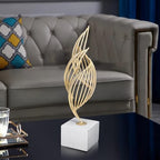 Modern Metal Sculpture, Abstract Art Statue Luxury Gold Iron Table Decor Centerpiece for Living Room Office Home Decoration 28x7x7cm (White Base) - size: White Base, style: White Base