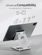 Nulaxy Aluminum Dual Foldable iPad Stand, Fully Adjustable Desktop Tablet Holder, Tablet Accessories for Office Kindle Compatible with Mobile Devices iPad Pro/Air/Mini, iPhone Pro/Max/Plus, Silver - color: B-Silver