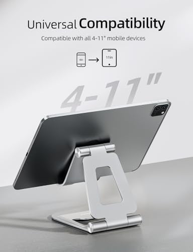 Nulaxy Aluminum Dual Foldable iPad Stand, Fully Adjustable Desktop Tablet Holder, Tablet Accessories for Office Kindle Compatible with Mobile Devices iPad Pro/Air/Mini, iPhone Pro/Max/Plus, Silver - color: B-Silver