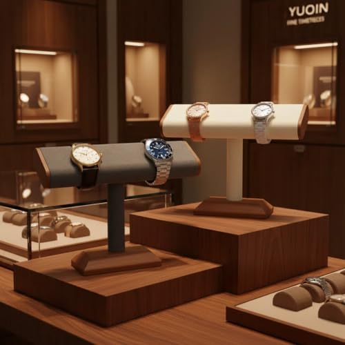 Solid Wood T-bar Watch Display Stand Bracelet Holder Jewelry Tower Organizer Space Saving for Personal Use Vendors Exhibit Trade Shows Retail Stores (Gray) - color: Gray-2