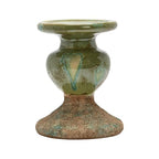 Creative Co-Op 2-Tone Sculptural Terracotta Pillar Candle Holder, Distressed Green - color: Green, size: 5.5" W x 6.5" H