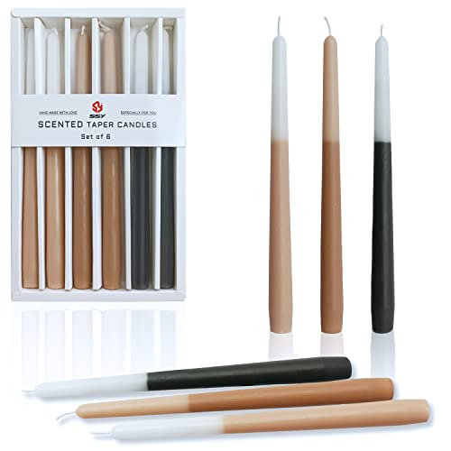 10 Inch Taper Candles Handmade Set of 6 – Bluebell Scent Tapered Candles in Brown, Candlesticks Smokeless Candle Sticks for Wedding, Home Decor, and Party Meditation - color: Bluebell 6PC