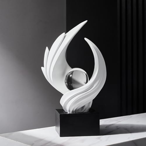 FJS Modern White Statue Table Decor for Living Room, Abstract Art Table Decor Accents, Resin Sculptures Home Decorations for Bookshelf TV Stand Living Room Dining Room Office - color: A-white