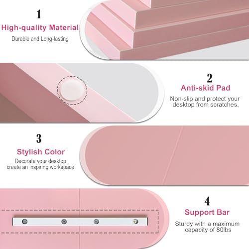 TEAMIX 2 Tiers Pink Monitor Stand Riser, Desktop Stand with Keyboard Storage Small TV Stand Laptop Wooden Desk Organizer Cute Shelf (Pink, 2 Tiers) - color: Pink