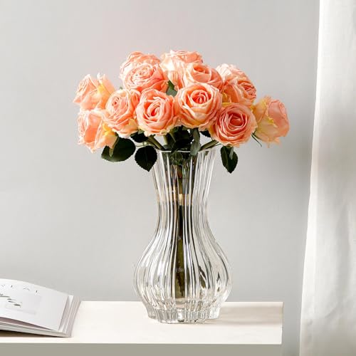10" Decorative Modern Flower Vase for Floral Arrangements, Large Elegant Clear Glass Vase for Bouquet(Transparent) (Clear, 01) - color: Clear, size: 01