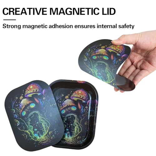 Small Metal Tray with Magnetic Lid, Decorative Tray, Ideal Storage for Home or Travel, 7 x 5.5 Inches (B Black) - color: B Black