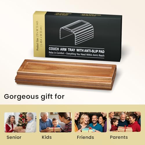 Sofa Arm Tray,Acacia Wood Folding Couch Arm Tray,Sofa Armrest Trays with Anti-Slip Pad for Drinks,Snacks,Phone,Remote Control 2 PC - style: 2 PC