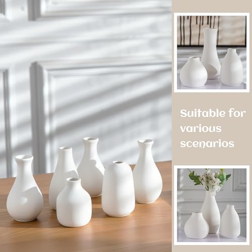 White Bud Vases Set of 12, Small Ceramic Vase in Bulk, Mini Pottery Vases for Pampas Grass Clay Vase for Wedding Table Centerpieces Decoration Modern Boho Rustic Home Decor DIY Gift - color: A-white Bud Vases-12pcs