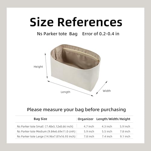 DGAZ Lightweight Purse Organizer Insert for The Row Ns Parker Tote S/M/L, Silk DupontPaper Inner Bag for Luxury Bag (Medium, Gris Tourterelle) - color: Gris Tourterelle, size: Medium