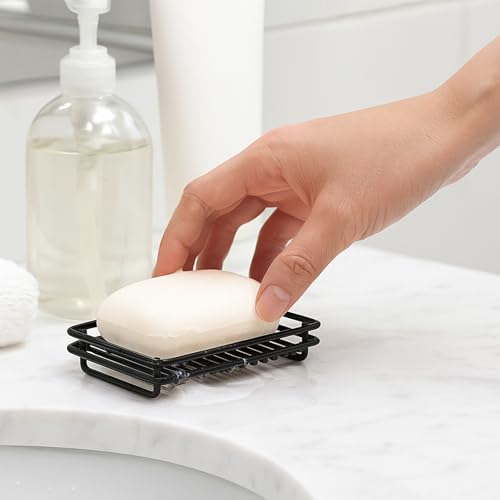 Creative Home Metal Wire Soap Dish Tray Rust-Resistant Iron Bathroom Holder with Black Powder Coating Bar Soap Rack for Shower Sink Kitchen Vanity, 3.1 x 4.4 x 1 H Inch - color: Black