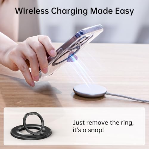 SYNCWIRE Magnetic Phone Ring Holder for MagSafe, 360° Rotation Cell Phone Grip Stand Finger Ring Kickstand Two-Sided Magnet Compatible with iPhone 17 Pro Max 16 15 14 13 12 MagSafe Accessories - color: Single Ring-1PCS-Black