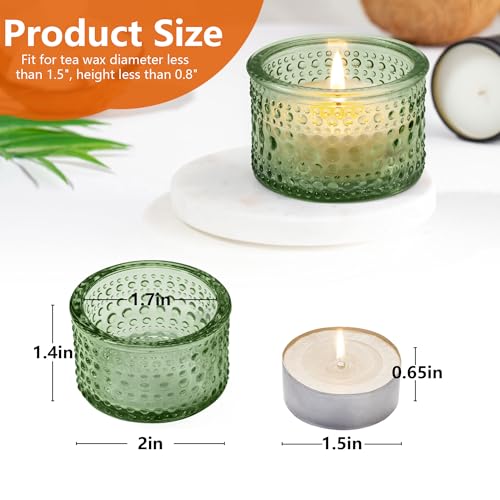 JOYIT Green Votive Candle Holders Bulk Set of 6, Tealight Candle Holder for Wedding Table Centerpiece, Glass Small Candle Holders for Birthday Party, Valentine's Day, Home Decor (2''X 1.4'') - color: Embossed_green