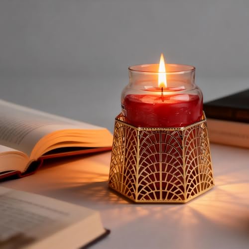 3 Wick Candle Holder, Golden Shell Design Candle Jar Holder for 4-Inch Diameter Jars (5.25" D x 3.5" H) (Golden) - color: Golden