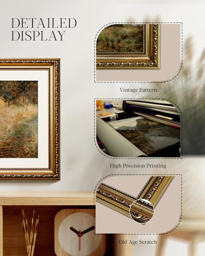 HUARCEY Cute Black Cat Catching Sparrow Artwork, Vintage Landscape Cat Hunting 13''x16'' Gold Framed Wall Art Canvas Print, Farmhouse Autumn Painting Pet Lover Gift Bedroom Nursery Wall Decor - color: Cat Catching Sparrow, size: 16"L x 13"W