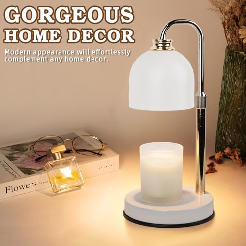 Candle Warmer Lamp with Timer Dimmable,Mothers Day Birthday Gifts for Women Mom, Modern Candle Warmer, White Candle Lamp for Jar Scented Candles, Home Decor, Wax Melt Warmer with 2 Bulbs - color: White