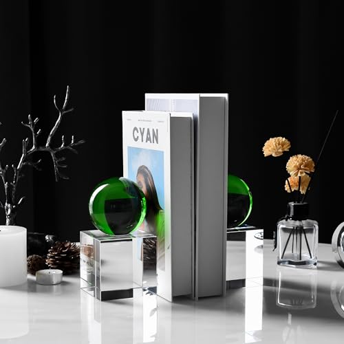 Crystal Bookends, 1 Pair of Decorative Tabletop Bookends for Office, Home, Desk, Comes with Gift Box - color: Green