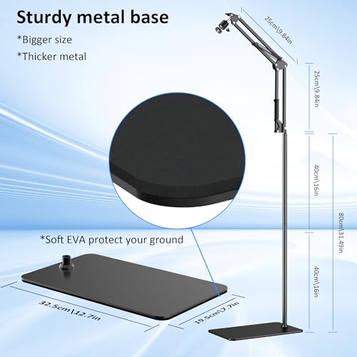 Floor Overhead Phone Tripod with Rechargeable Light for Cooking Videos, Move Around Phone Stand with Ring Light Content Creator Video Recording Selfie Photography TikTok Youtube Compatible with iPhone