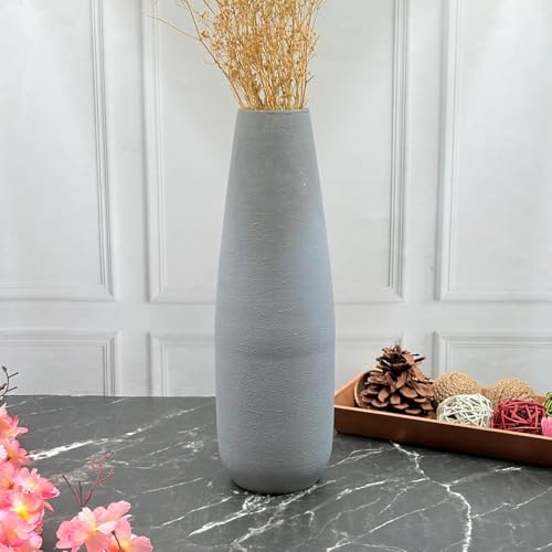 Hosley 16 in High Dark Gray Metal Vase, Ideal for Dried Flowers Gift for Floral Arrangements Wedding Home Spa Votive Candle Gardens - color: Dark Gray 2