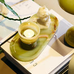 Natural Marble Decorative Tray for Countertop Organizer,Vanity Tray Trays for Jewelry Perfume Candle, Luxury Oval Stone Dish for Bathroom, Bedroom, 9.8"x4.4" Catchall Tray, Olive Green