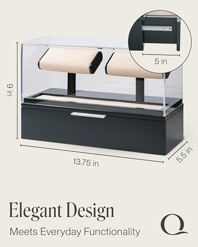 QWATCH Watch Stand Display Case - Acrylic Watch Box for 2 or 4 Watches with Jewelry Valet Tray and Drawer - color: Double - Green / Ivory